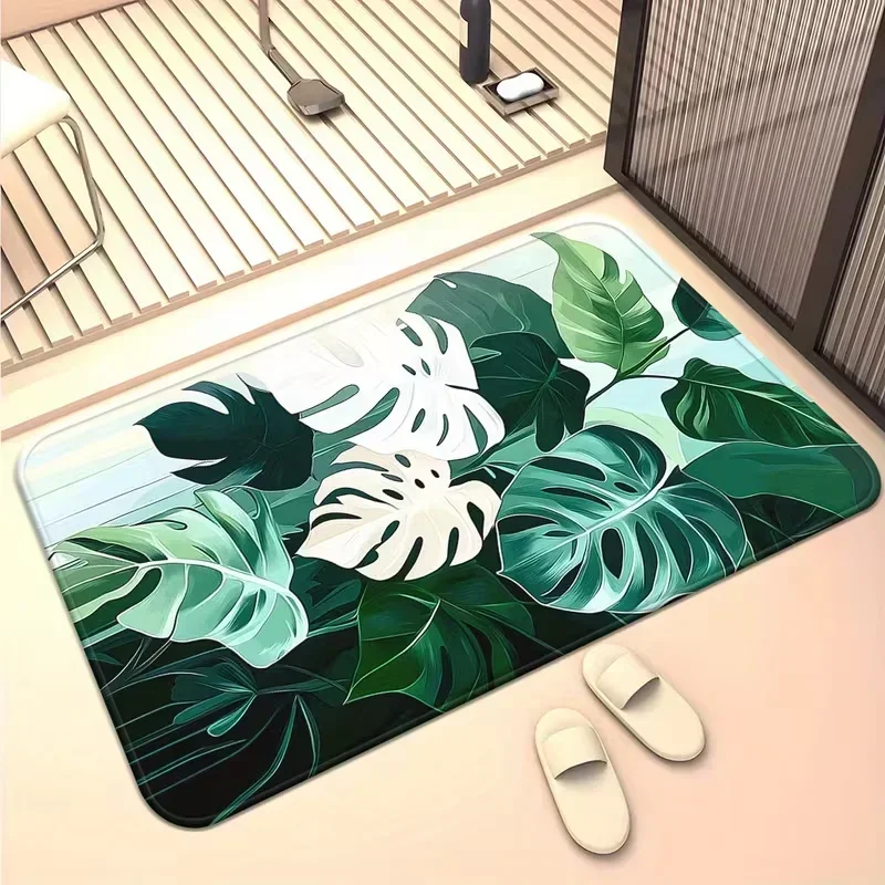 Realistic Dense Green Fern Leaf Doormat Jungle Botanical Print Non Slip Entry Door Mat Front Door Home Decor