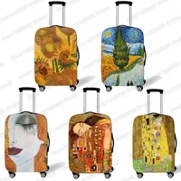 Gustav Klimt-funda de equipaje con pintura al óleo para mujer, cubierta elástica antipolvo para maleta de viaje, noche estrellada de Van Gogh