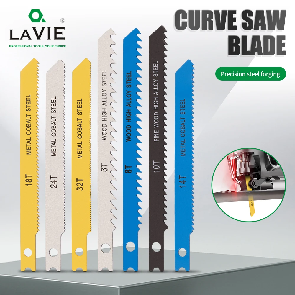 

LAVIE 1pc 7pcs U Shank Jig Saw Blades 68/100mm T6-T32 Assorted Metal/Wood Steel Jigsaw Blades for Cutting Tools JIG02T7AT