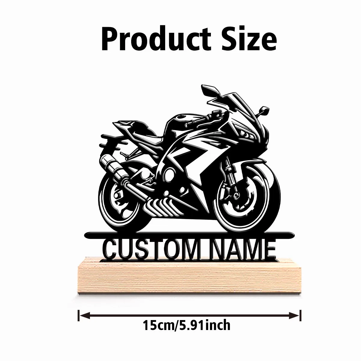 1pc Abstract cool motorcycle Customizable Letter Tin Statue Tin Ornament Metal Sculpture With Wood Base Art Crafts With Wood Ba view 2