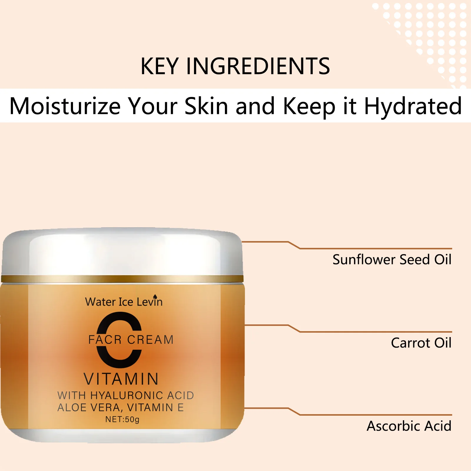 Vitamin C Face Cream, Hyaluronic Acid, Aloe Vera and Vitamin E, Facial Moisturizer, Nourishing Skin Care, Enhances Radiance, Suitable for All Skin Types