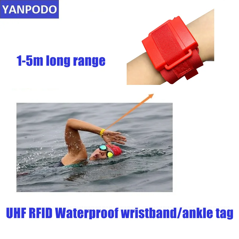 Yanpodo impermeável reutilizável pulso tornozelo Chip Tag, Longo alcance de leitura, Triathlon Maratona Equitação Timing System, UHF RFID, 1 a 5m