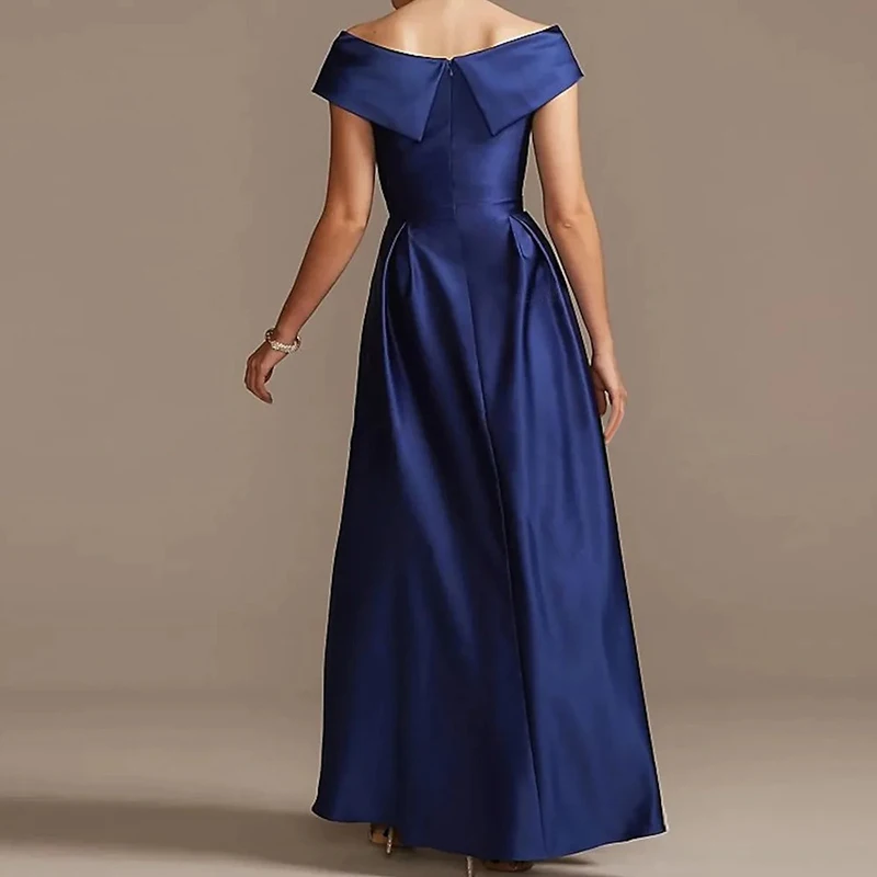 Royal Blue Off the Shoulder Satin Evening Dress High - Low Hem Elegant Gown for Wedding Party Dress A-line Formal Dress