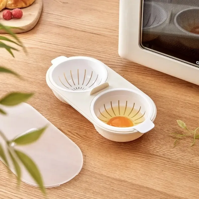 New In Microwave Eggs Poacher Double-Cup Egg Boiler Kitchen Gadget Hot Spring Egg Mold Cooking Tools Clear Water Lotus Egg Maker