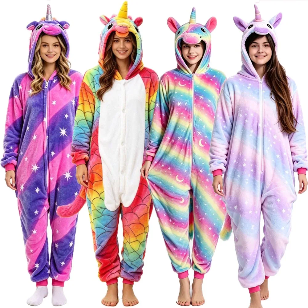 Kigurumi Purple Pink Unicorn Bunny Pajamas Onesies For Adults Women Men Animal Pyjamas Christmas Halloween Cosplay Party Costume