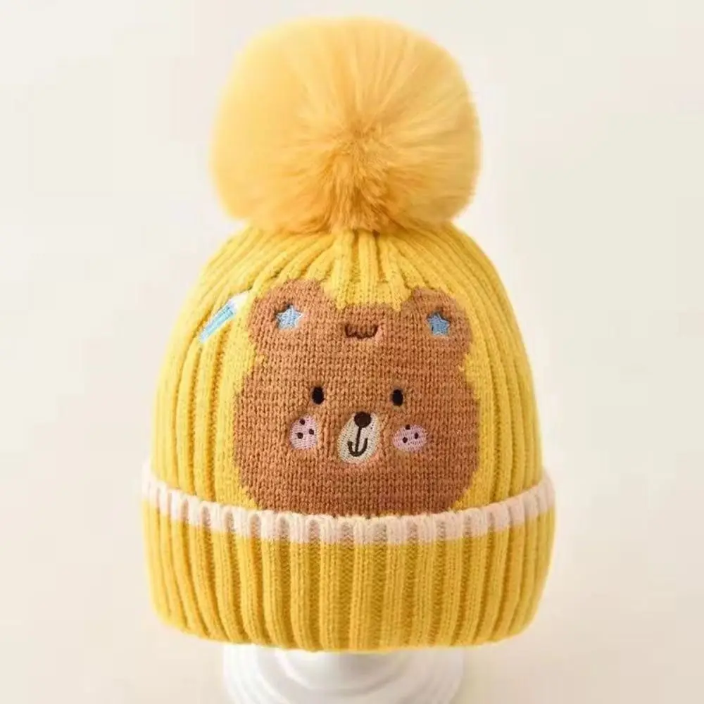 Solid Color Cartoon Knitted Hat Korean Style Thermal Hat Hairball Baby Beanie Cap Woolen Skullies Kids Crochet Hats Toddler