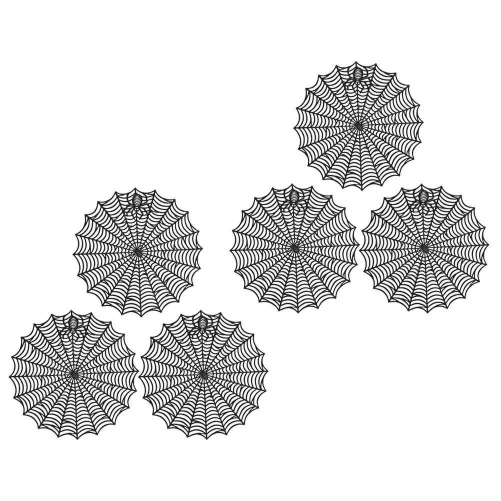 6Pcs Halloween Table Placemats Spider Web Hollow Out Design Reusable Dining Mat Heat Insulation Bowl Mat Coaster Set