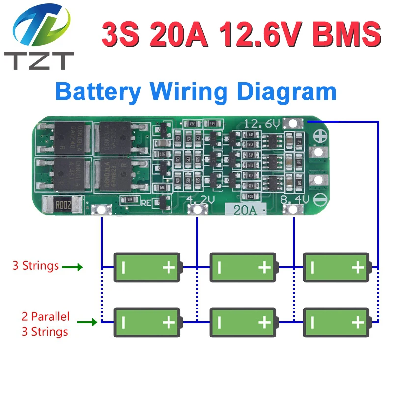 DIYTZT 1/3/5PCS 3S 20A Li-ion Lithium Battery 18650 charger PCB BMS protection board 12.6V cell 59x20x3.4mm module