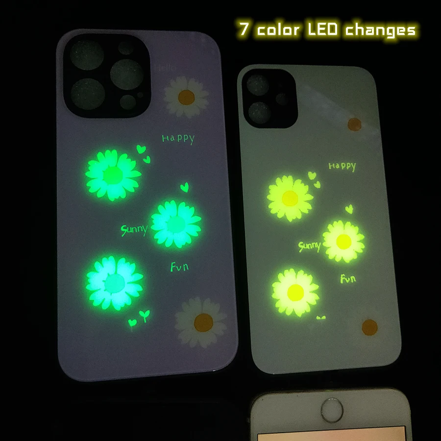 Incoming Light Flash Back Shell Case For iPhone 12 Mini 11 Pro 7 7 8 Plus X XS Max SE Tempered Glass Purple Daisy Flower Cover