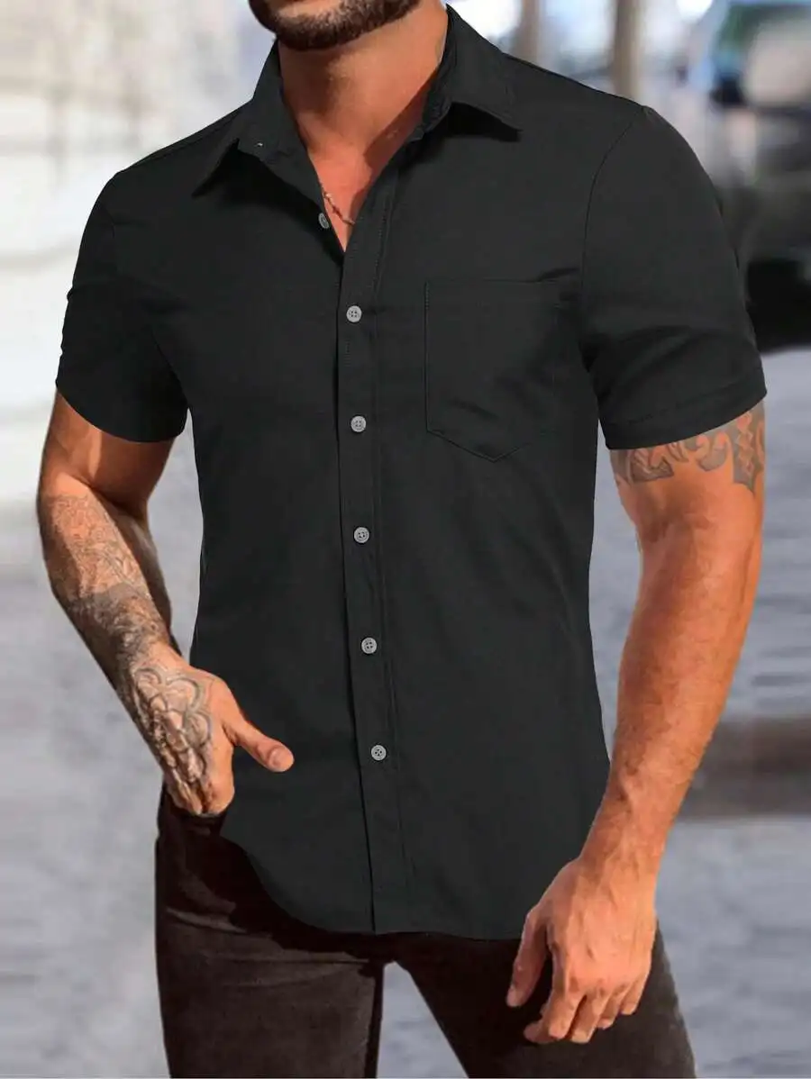 

Men's Solid Color Short Sleeve Casual Shirt for Summer Daily Wear