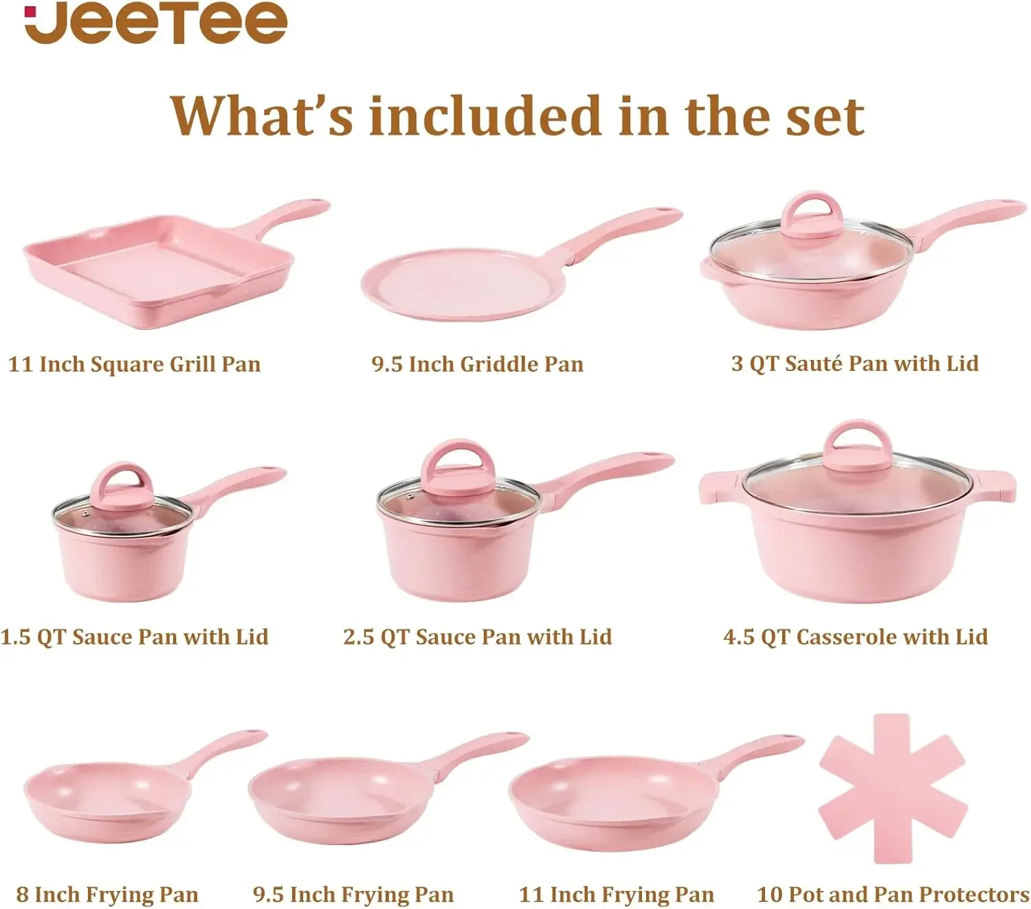 Pink Pots and Pans Set Nonstick 23pcs, Healthy Kitchen Cookware Sets, Induction Cooking Set Pink Granite Stone Frying Pans, Sauc