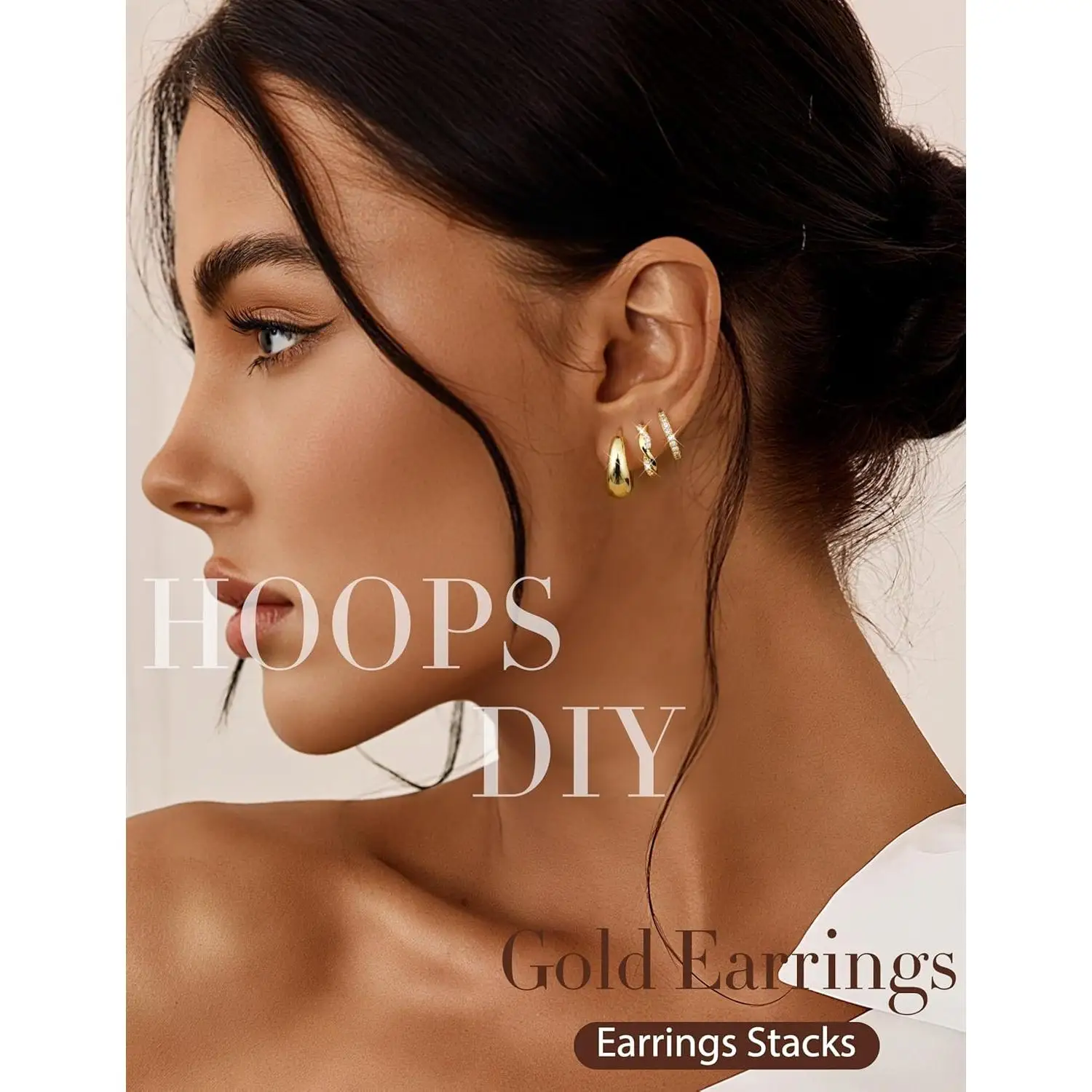 Small Chunky Gold Plated Hoop Earrings for Women Hypoallergenic | 14K Gold Filled Huggie Earrings for Women|Cartilage Hoop Earring Stacks|Lightweight Earring Sets for Multiple Piercing