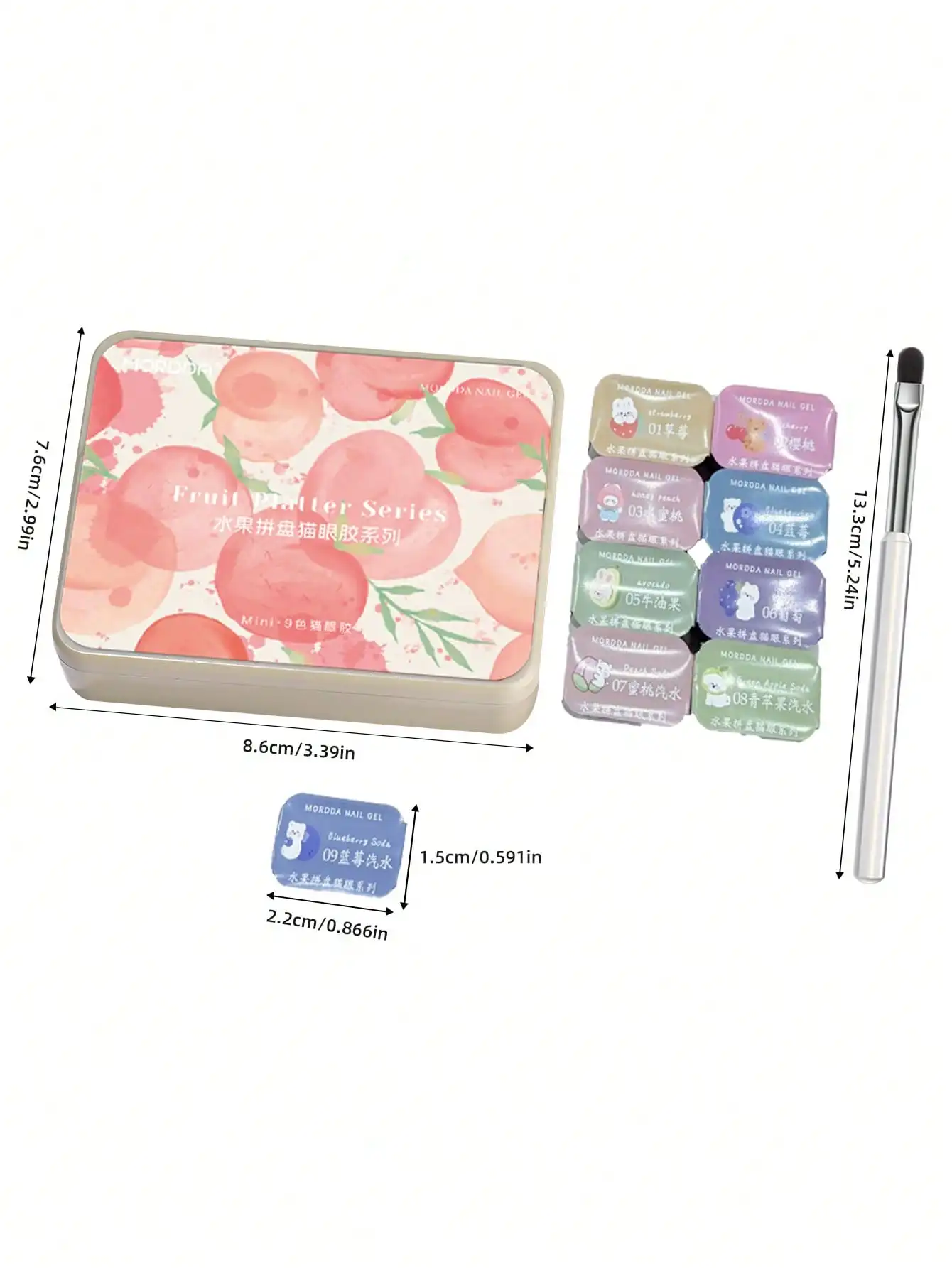 MORDDA9 Uds plato de fruta pegamento de bofetada de ojo de gato difuminado enlatado alta saturación pegamento de esmalte de uñas semisólido salón de uñas