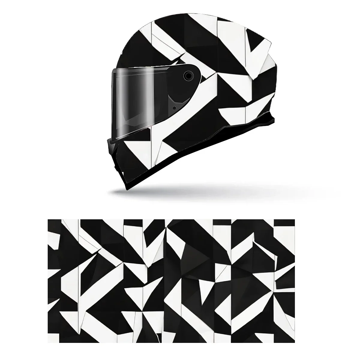 

Black and White Geometric Full Helmet Wrap Sticker Motorcycle Helmet Racing Graphic Decal Vinyl Wrap Helmet Decorative Sticker