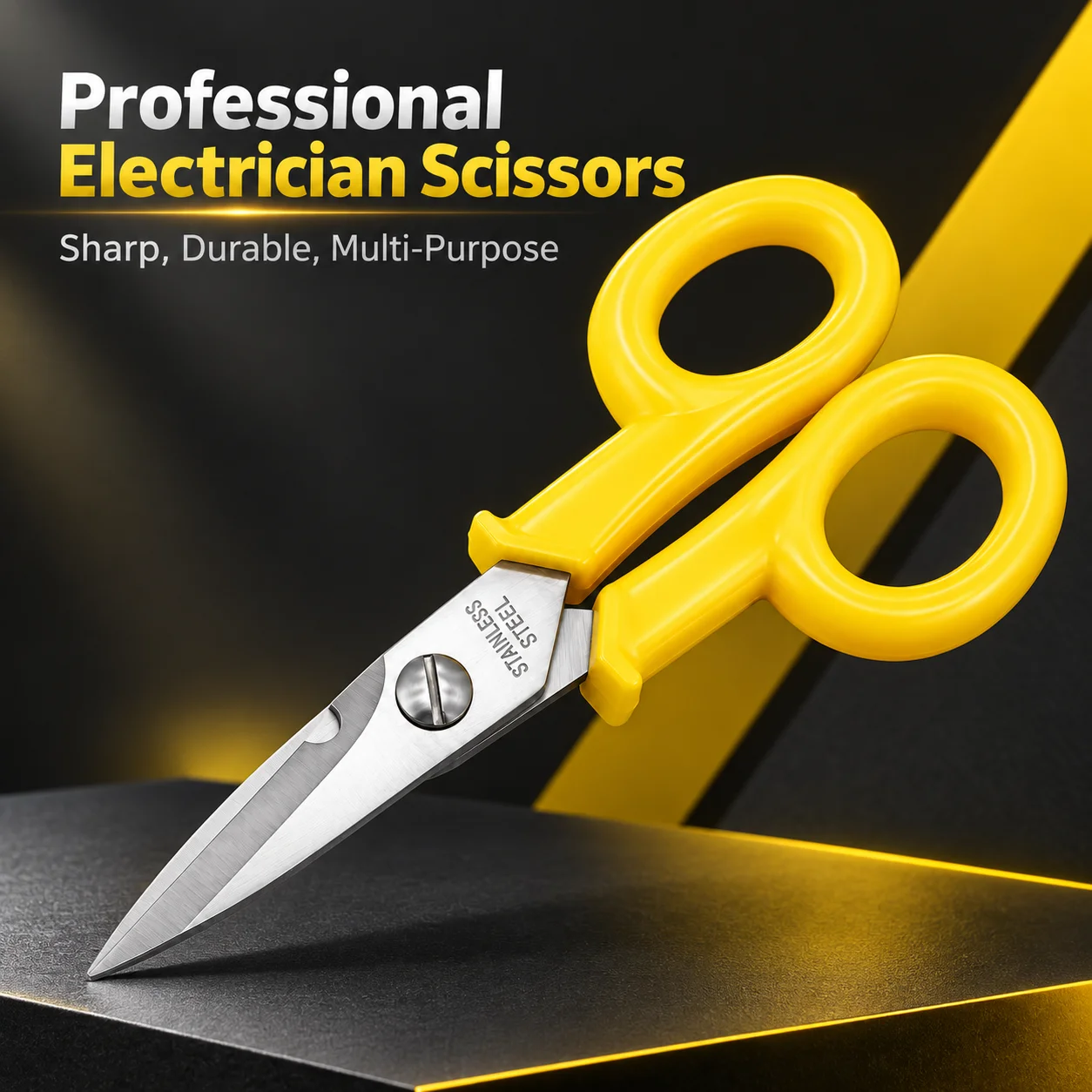 Stainless Steel Heavy Duty Electrician Scissors, Insulated Shears for Cable Duct, Fish Line, Metal and Wire Cutting