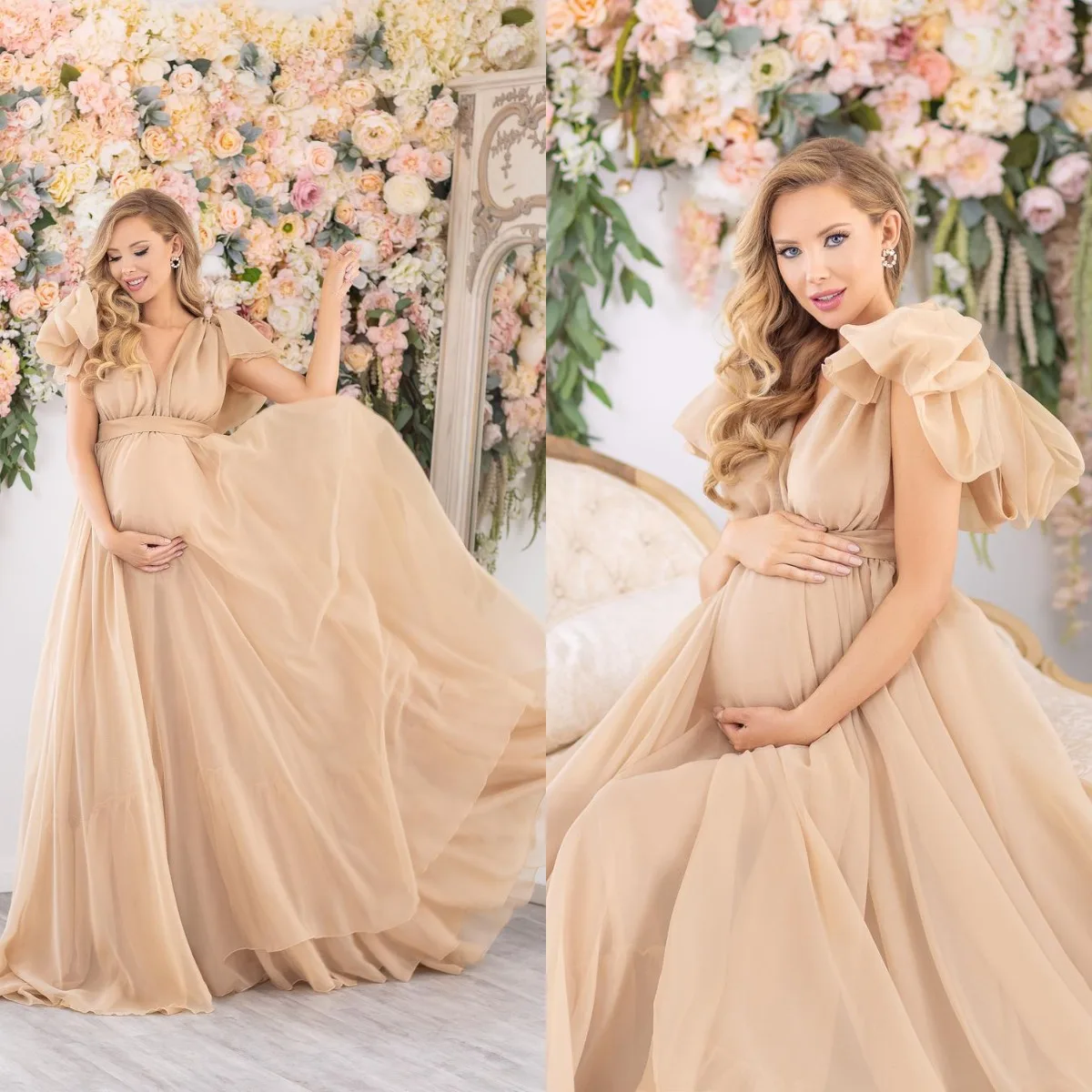 

Graceful Maternity Chiffon Photography Pregnant Gowns For Photoshoot Wedding Bridal Robe Customized