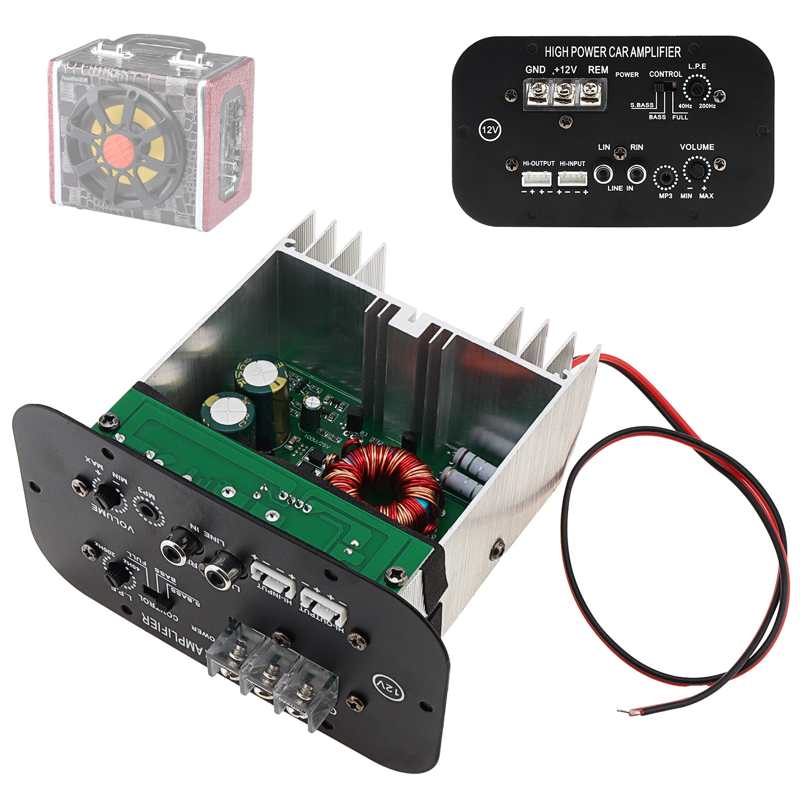 Subwoofer de graves potente Universal negro, 12V, 150W, Audio para coche, placa amplificadora de alta potencia para subwoofer de coche de 6/8/10 pulgadas