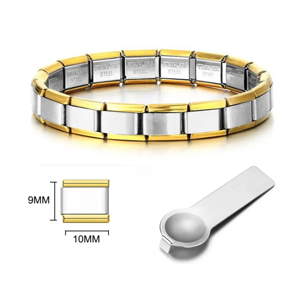 

For Women Men Italian Charm Link 9mm Width Silver Gold Color Stainless Steel Bracelets on Hand DIY Making Jewelry Wholesale