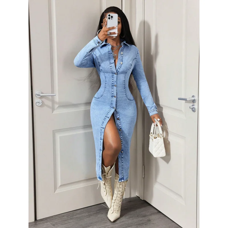 Summer Trendy Women's Denim Dress Fashionable Casual Outing 2026 New Arrival