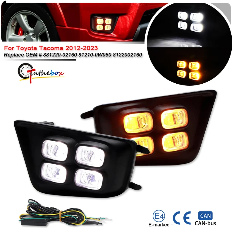 

2pcs Fog Light Auto LED Daytime Running Light For Toyota Tacoma Car Driving Bumper With Yellow Turn Signal 2012-2015