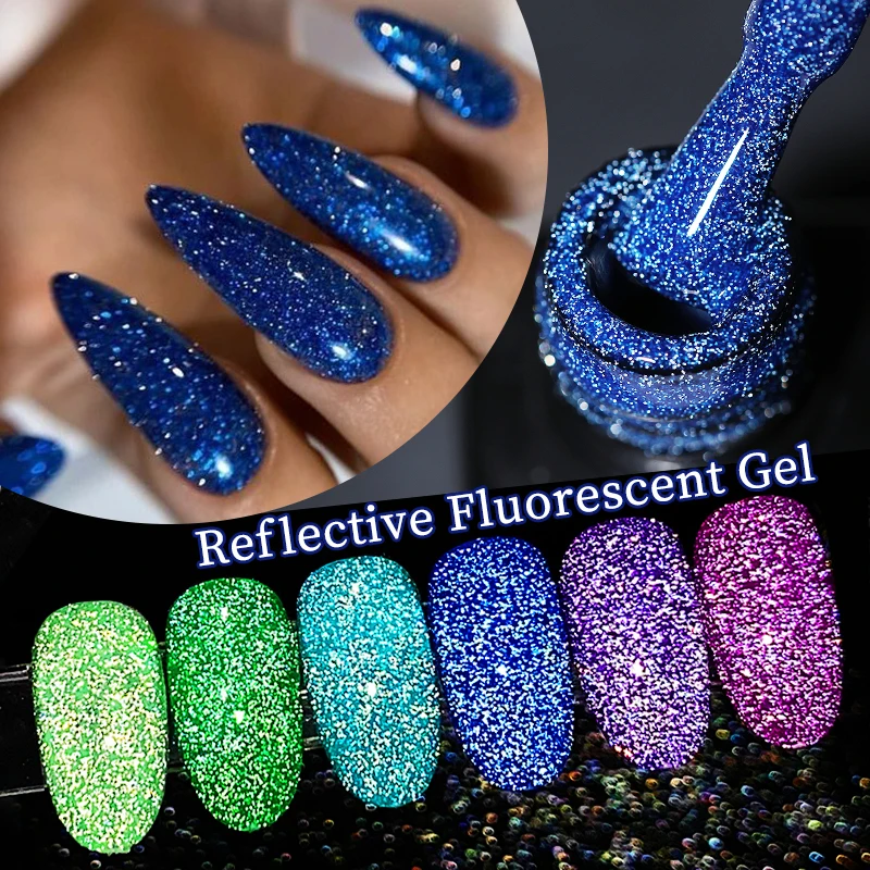 UR SUGAR 7.5ml Reflective Glitter Gel Polish Neon Color Sparkling Glowing in Dark Gel Semi Permanent UV French Nail Art Manicure