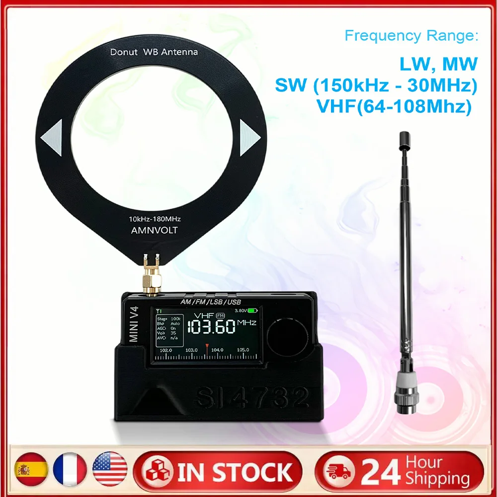 AMNVOLT V4 ATS MINI Radio with Stand & Headphone Amplifier Full-Band DSP Radio TYPE-C Charging for Walking Hiking Camping