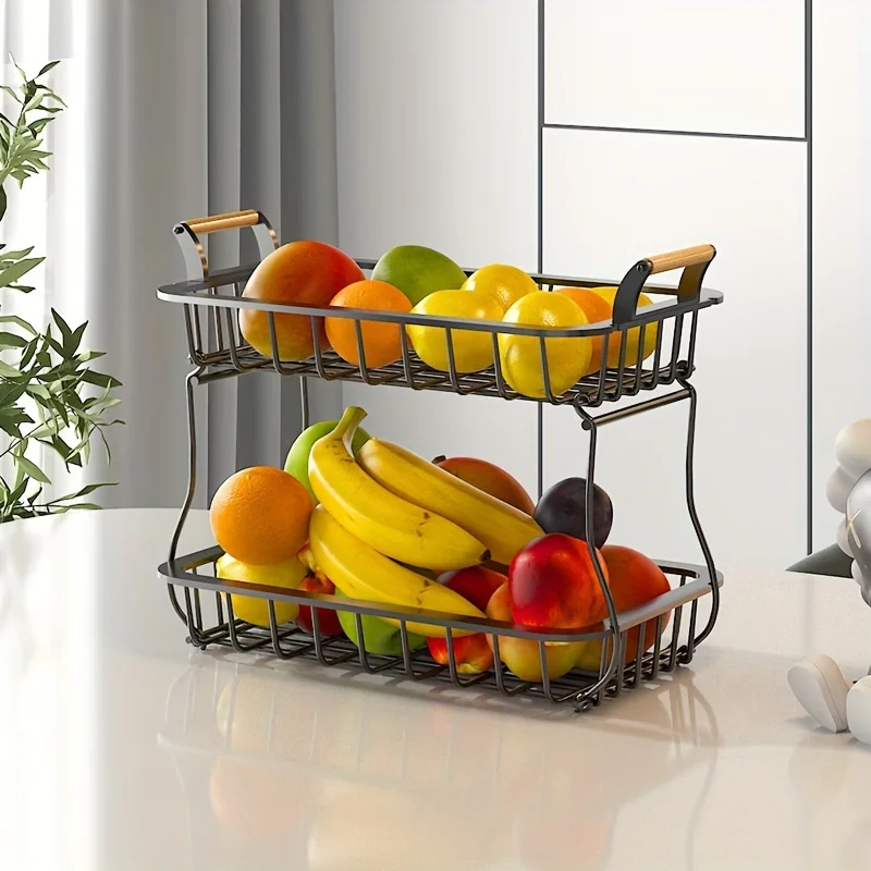 

1pc Large Capacity Fruit Basket Double-Layers Detachable Snack Storage Rack, Desktop Multifunctional Fruit And Vegetable Rack