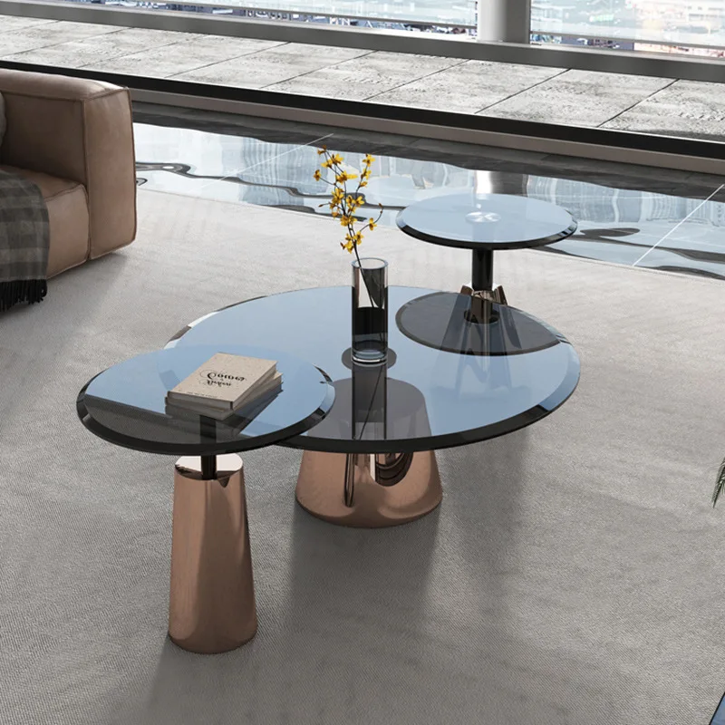 Rose gold villa tempered glass coffee table for home small apartment gold designer living room side table combination Italian mi