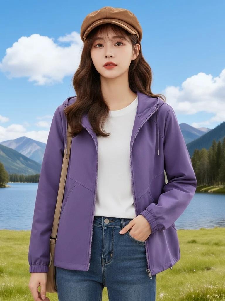 

Spring Autumn Women's Short Jacket 2026 New Style Thin Casual Loose Long Sleeve Hooded Coat Lightweight Fashionable Windbreaker
