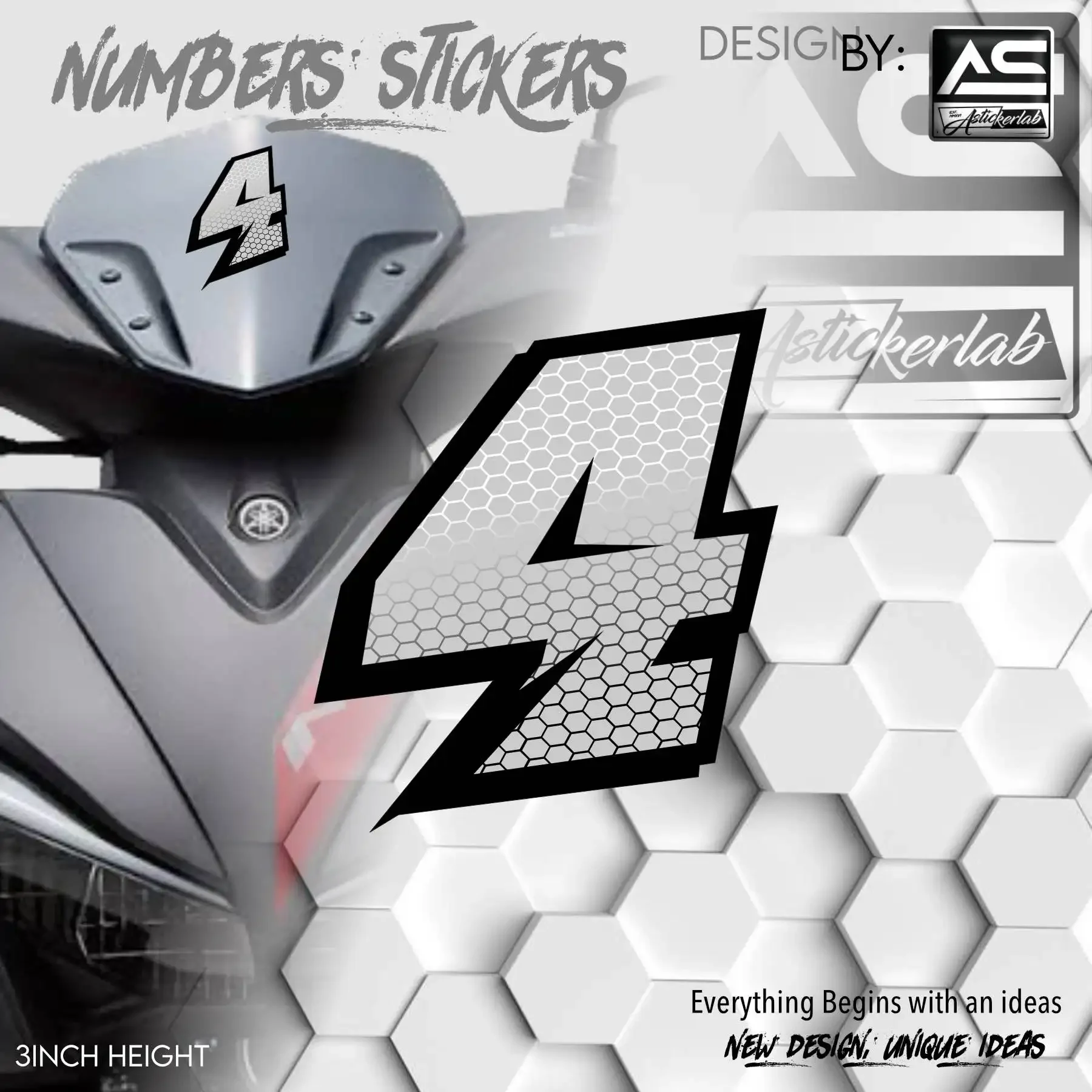 0123456789 New Honeycomb Number Stickers Motorcycle Stickers for Motorbike Fairing Fuel Tank Waterproof Vinyl Decals Decoration