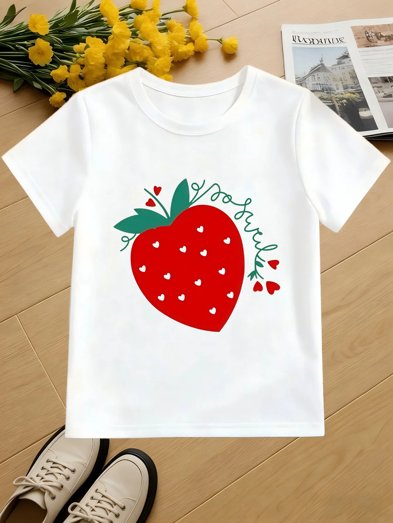 2026 New Strawberry Kids Tee Cute Fruit Print Boys Girls Family Matching Cotton Summer Short Sleeve Basic Children Tshirt