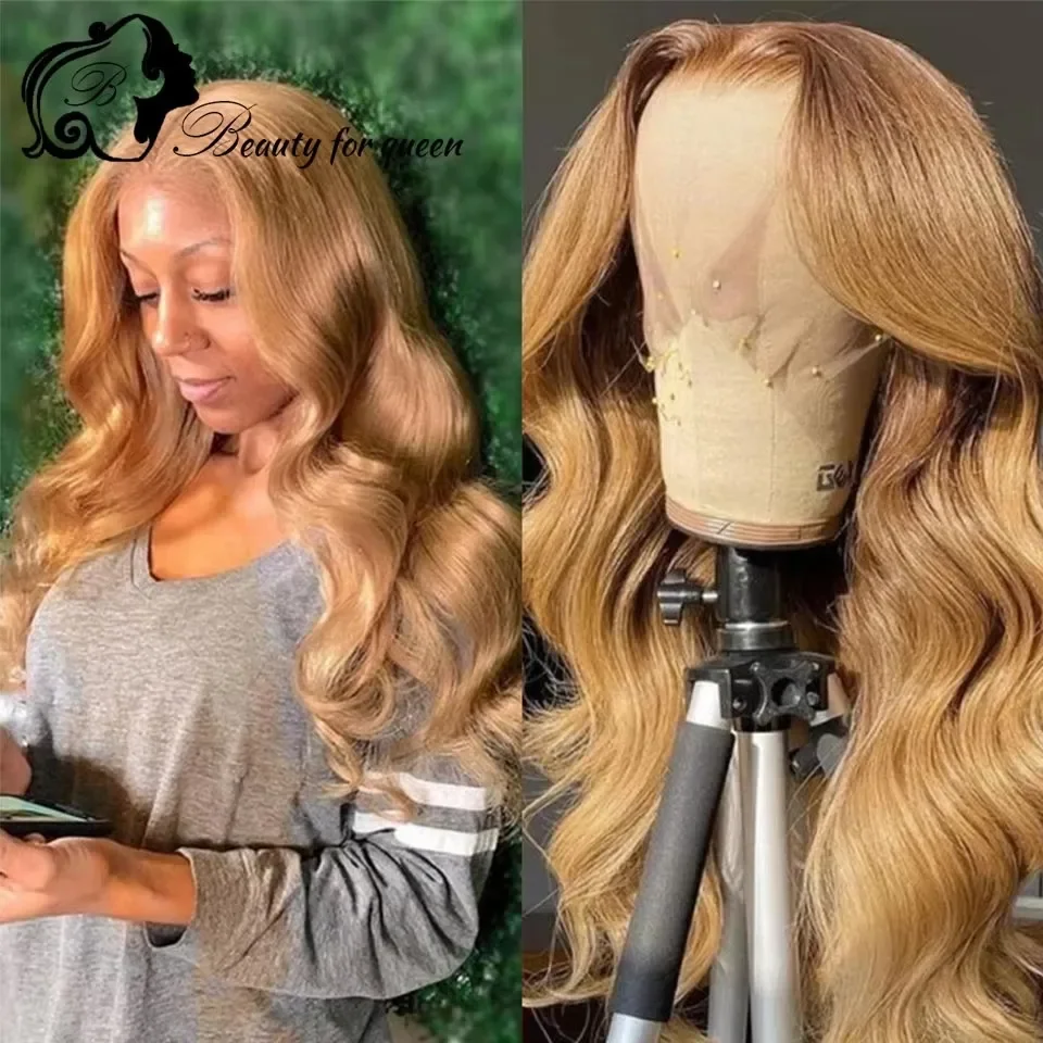 Wig Rambut Asli Cokelat Muda 13x4 Transparan Lace Front 100%  Kepadatan 180% Memakai Wig Untuk Mengembalikan Kecerahan Awet Muda Cosplay HD