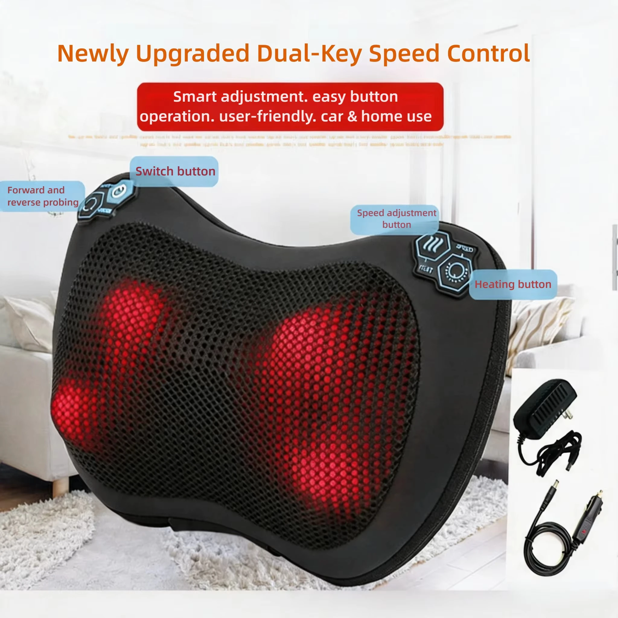 Back and Neck Massager with Heat for Fatigue Relief Shiatsu Deep Tissue 3D Kneading 4 Rotating Nodes Car Adapter Corded Electric