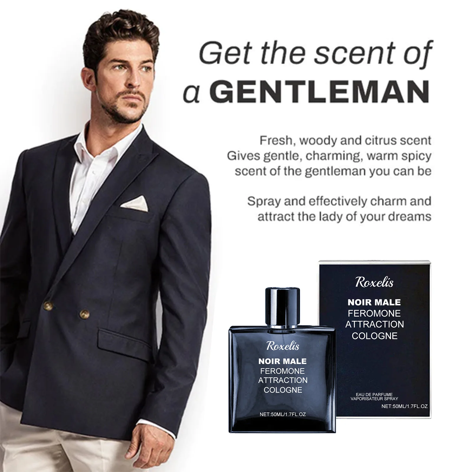 Roxelis Men's Perfume 50ml - Long-Lasting Fragrance, Refreshing & Mild Scent, Non-Pungent, Boost Charm for Dating & Daily Wear