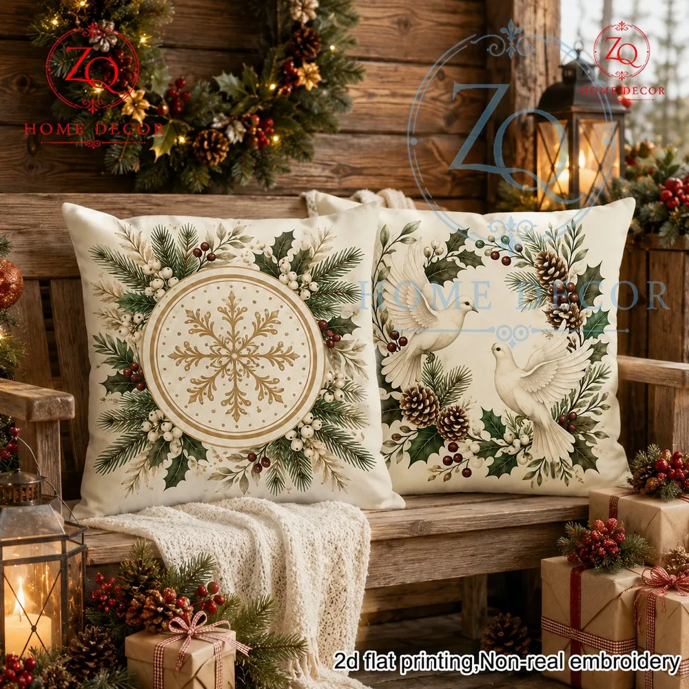 Peace Dove Christmas Wreh Pillowcase Warm Country Style Festive Home Decor Christmas mosphere St Furnishing Cushion Cover