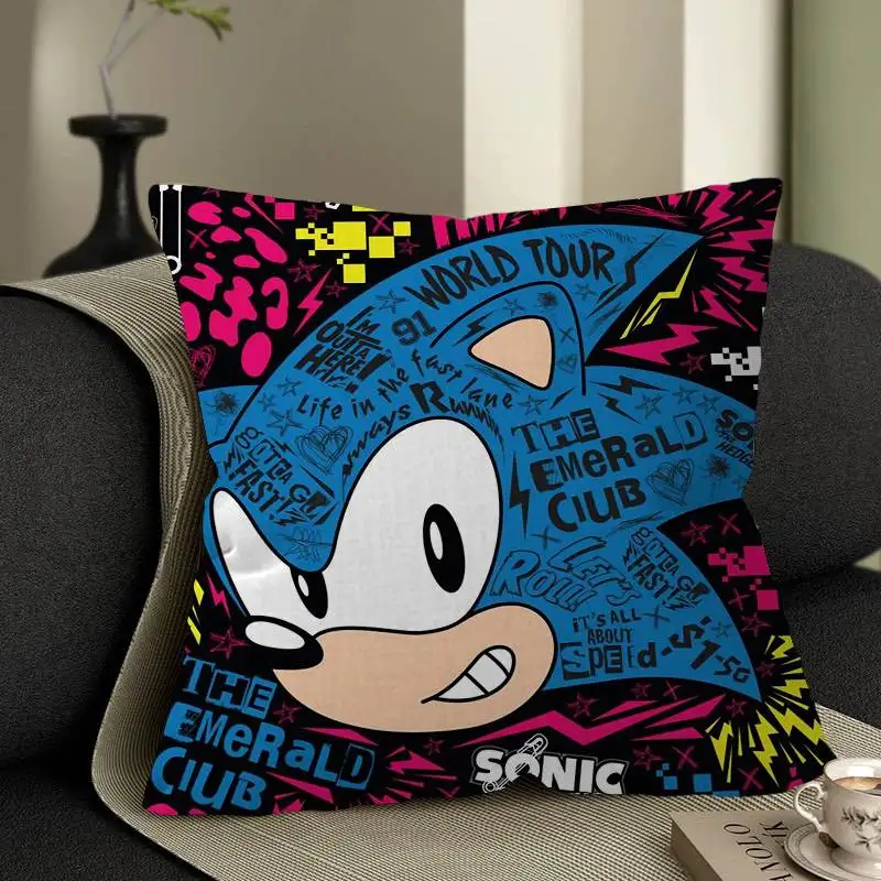الكرتون S-سونيك وسادة يغطي الكرتون أريكة ديكور المنزل الطباعة على الوجهين قصيرة أفخم لطيف غطاء الوسادة
