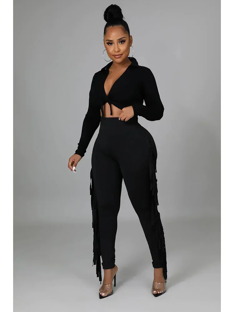 High Waist Women Plus Size Leggings Skinny Y2K Tassel Casual Elastic Solid Streetwear Pencil Pant Female Trousers Leisure Capris