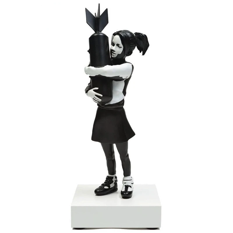 

Luxurious 32CM White/ Black modern Art Bomb Hugger Banksy Bomb Girl Street Art Resin Statue Creative Home Gifts Desktop Decor