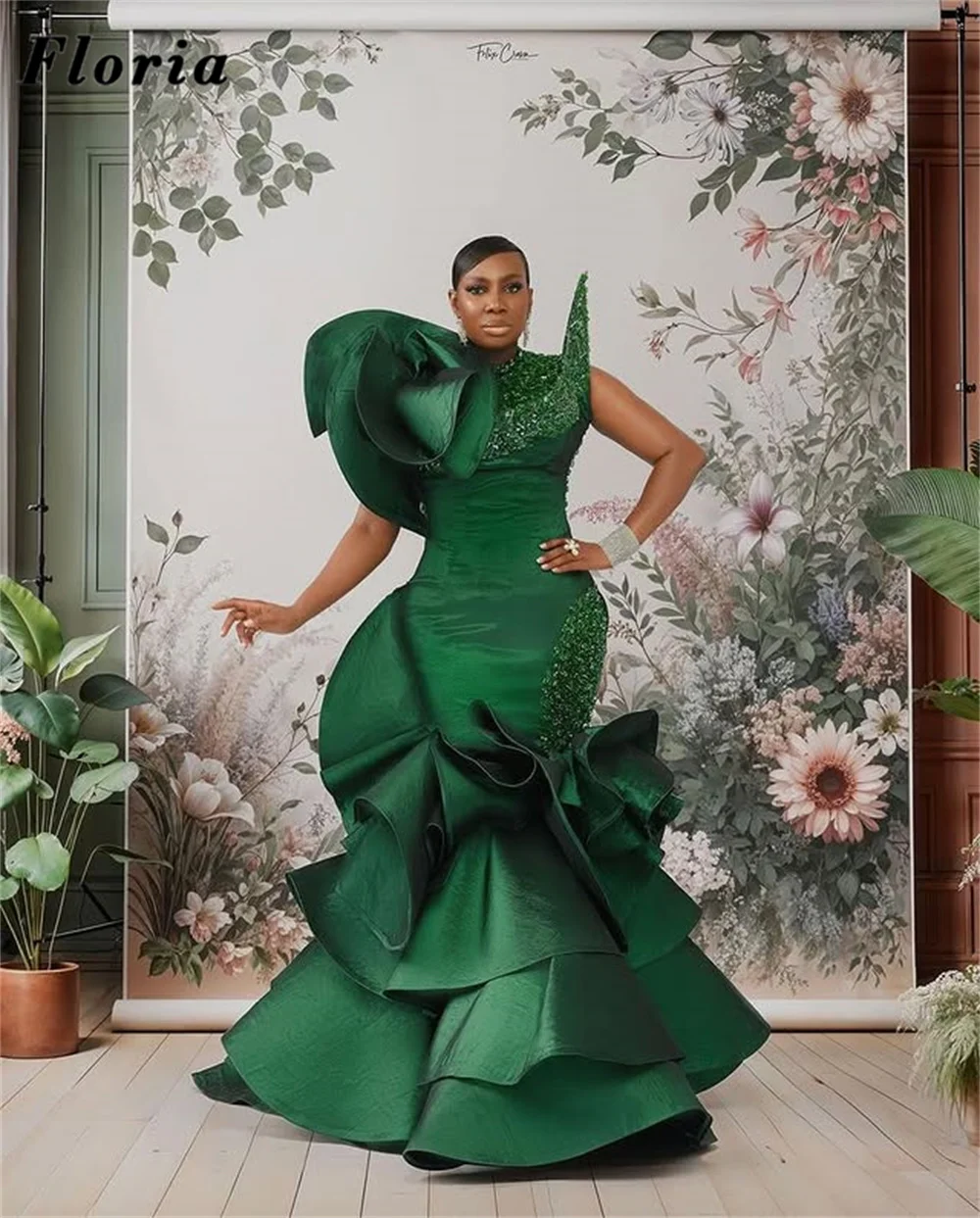 

Зеленые атласные вечерние платья Aso Ebi 2025 года, африканское платье с оборками и бисером на плечах, обручальное платье, халаты, коктейльное вечернее платье по индивидуальному заказу