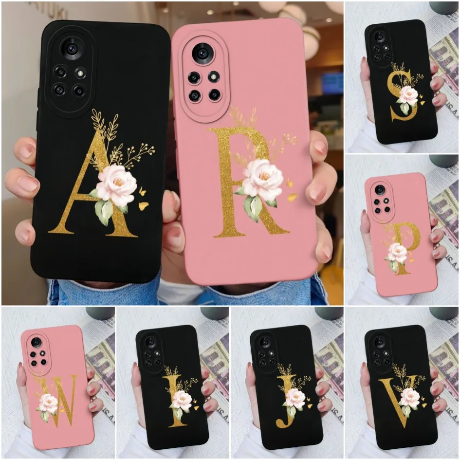 Case For Huawei Nova 8 8i 8 i 4G Coque Luxury Shockproof Matte Liquid Silicone Soft Back Cover 26 Letters For Huawei Nova8 Funda