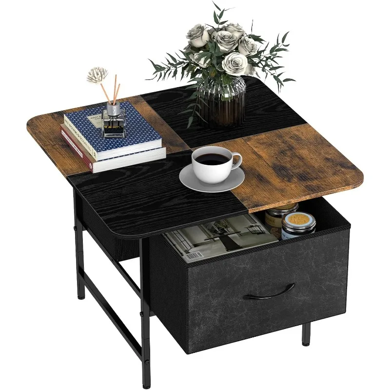 

Square Coffee Table with Round Corners,2 Tier Farmhouse Small Coffee Table for Small Space,Modern Low Center Living