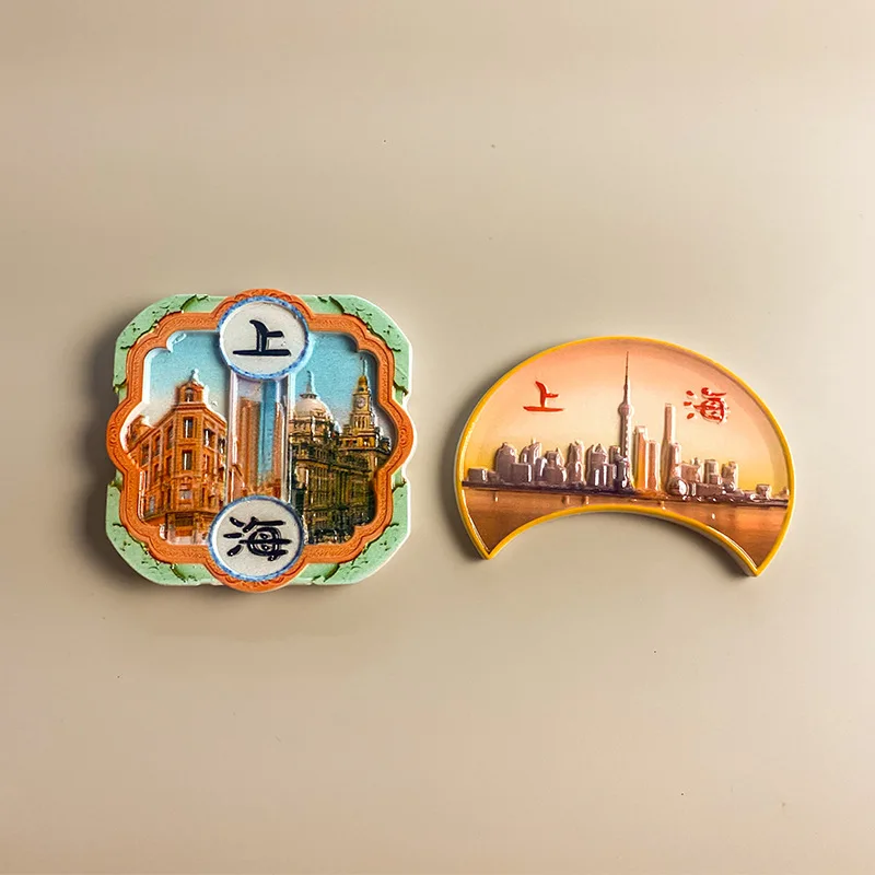 

Shanghai Hangzhou Suzhou Landmark Metal Refrigerator Magnets Jing'an Temple Oriental Pearl Tower City God Temple