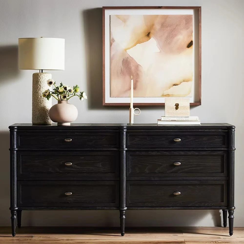 French Luxury Solid Oak Wood 6-Drawer Dresser with Handmade Durable Construction Modern Bedroom Storage MYHOME