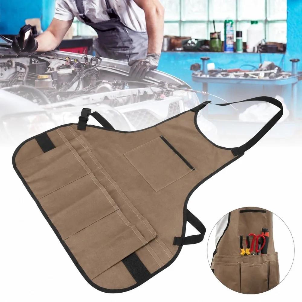 Durable with 14 Pockets Tool Apron 600D Oxford Fabric Waterproof Gardening Apron Adjustable Straps Waist Apron Cooking BBQ