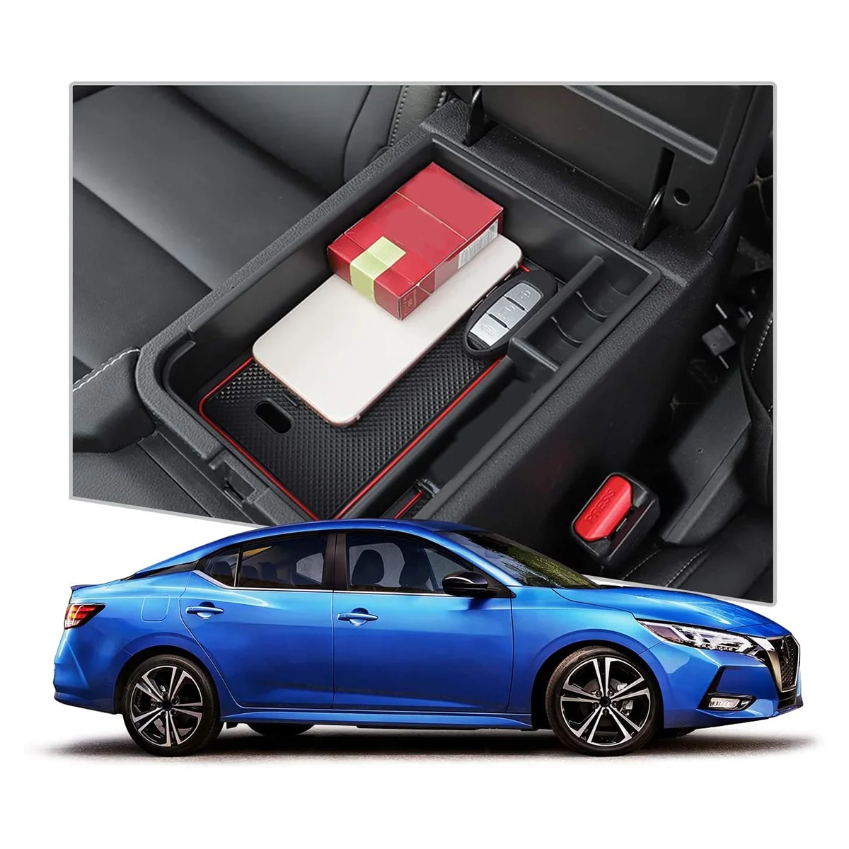 Car Central Console Armrest Storage Box Holder Interior Organizer Glove Tray for Nissan Sentra 2020 2021 2022 Red