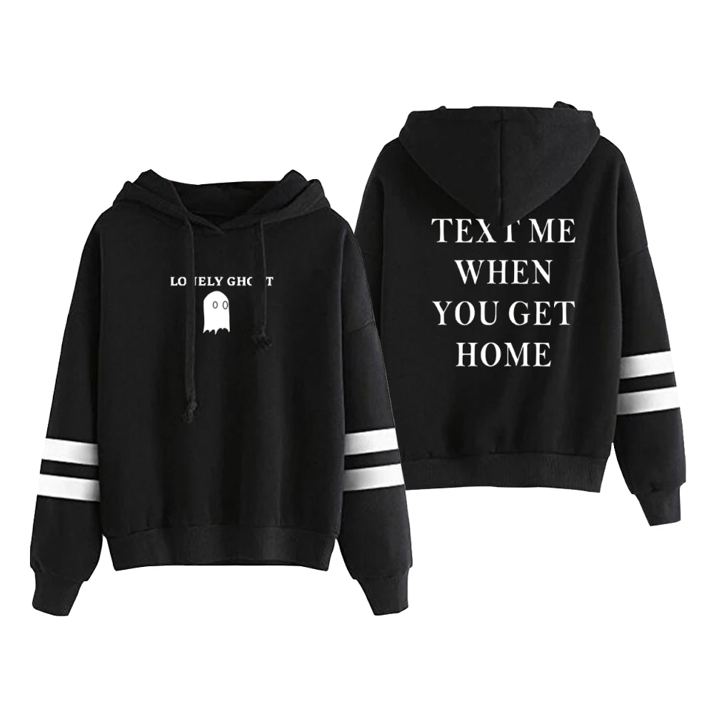 Kesepian Ghost Text Me ketika Anda mendapatkan rumah Merch uniseks tanpa saku paralel bar lengan kaus Wanita Pria Hoodie pakaian lucu