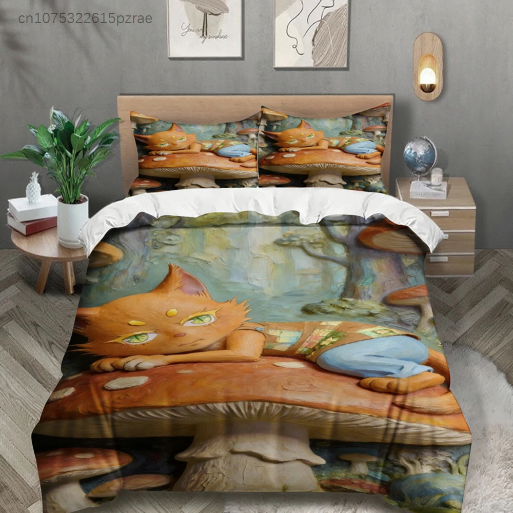 Kawaii Bedding Set Softville Cozy Town Cute Fern The Quilt Fox With Duvet Cover & Pillowcase For Children's Bedroom Decor