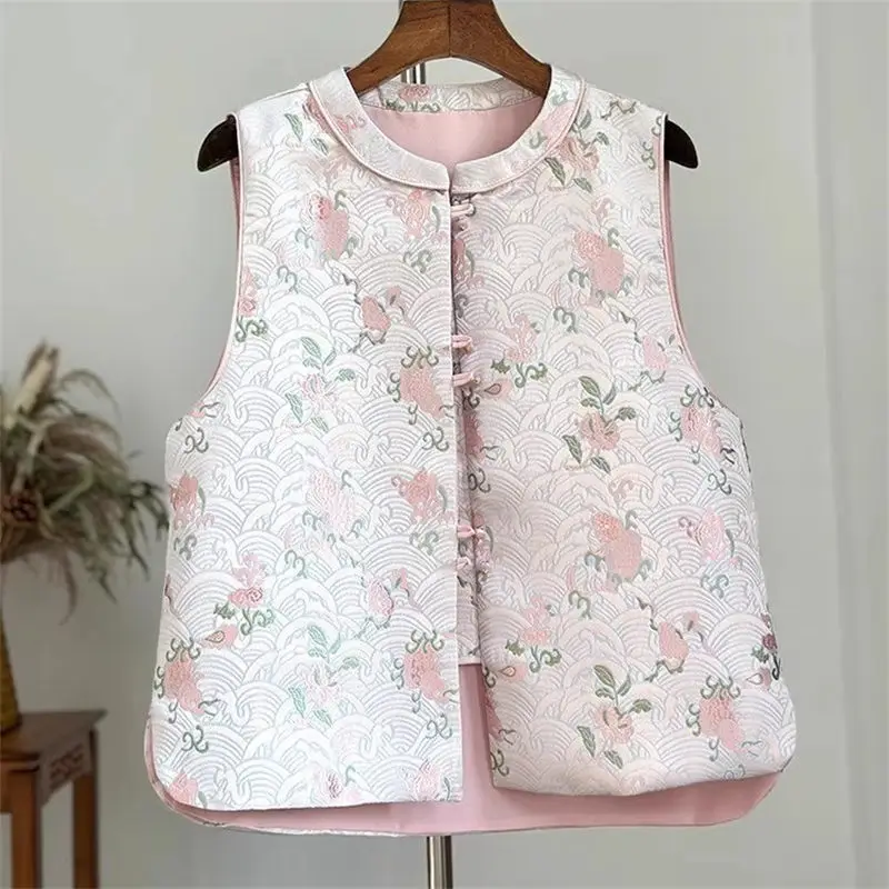 Luxury 2025 Spring Women's Chinese Chic Vest Jacket | Retro Buckle Design | Modernized Tang Dynasty Style Brocade Waistcoat G124