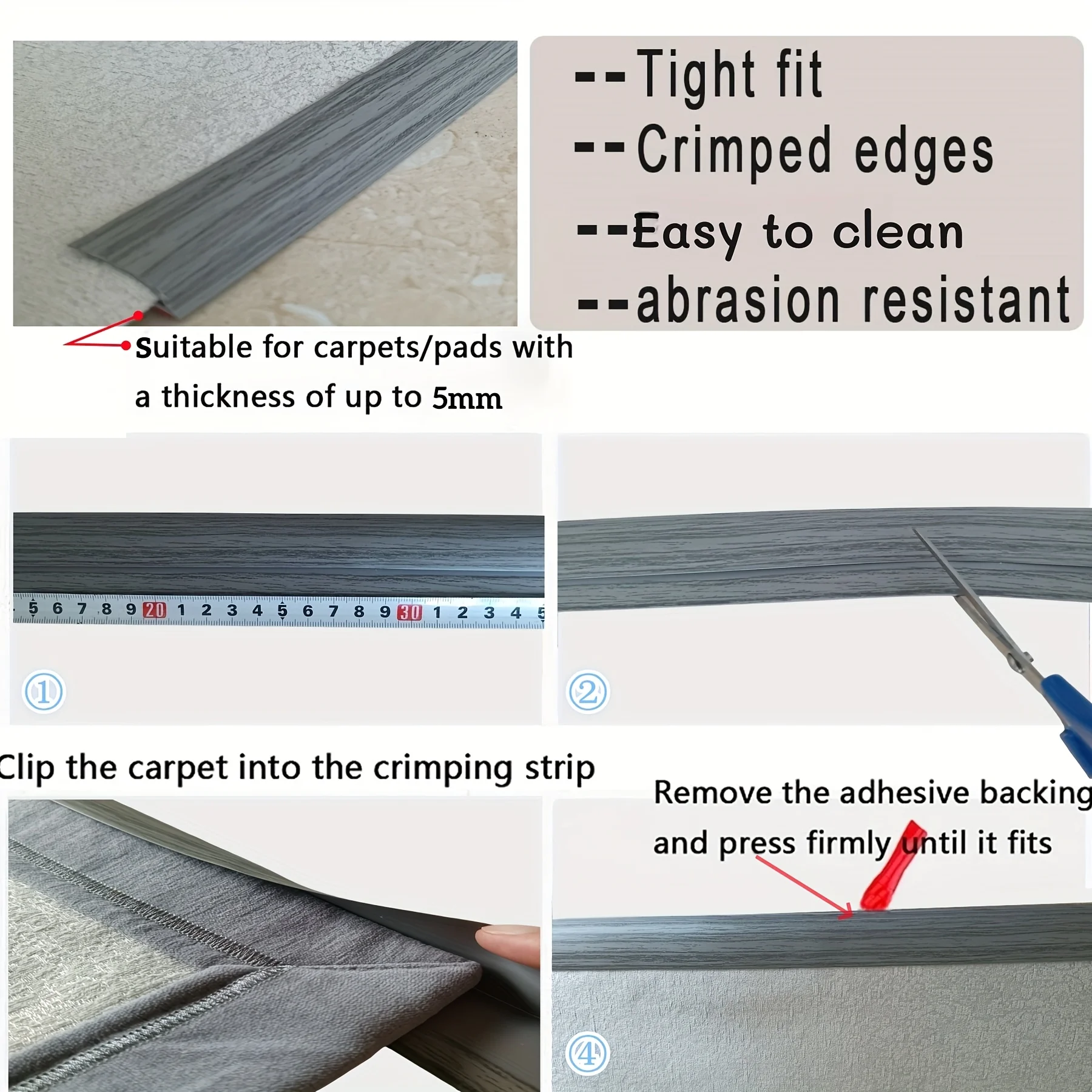 1pc Carpet To Tile or Floor Transition Strip Carpet Edging Self Adhesive Cuttable Carpet Edge Trim Strip view 5