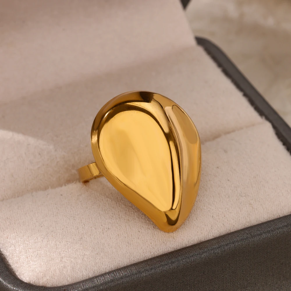 Irregular Geometric Open Rings for Women Stainless Steel Gold Color Adjustable Wedding Ring Aesthetic Fashion Jewelry Gift